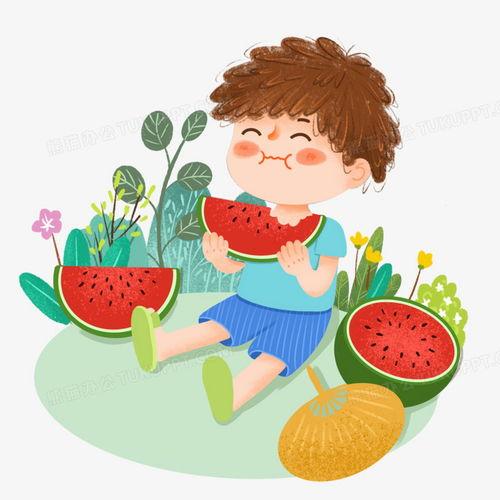 吃瓜男孩图片卡通,趣味横生的夏日时光
